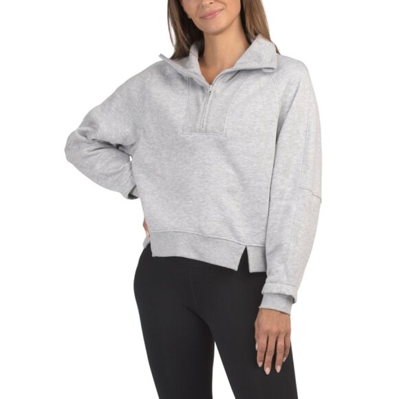 LOVE TREE Heather Grey Athleisure Quarter Zip Top - Picture 1 of 2